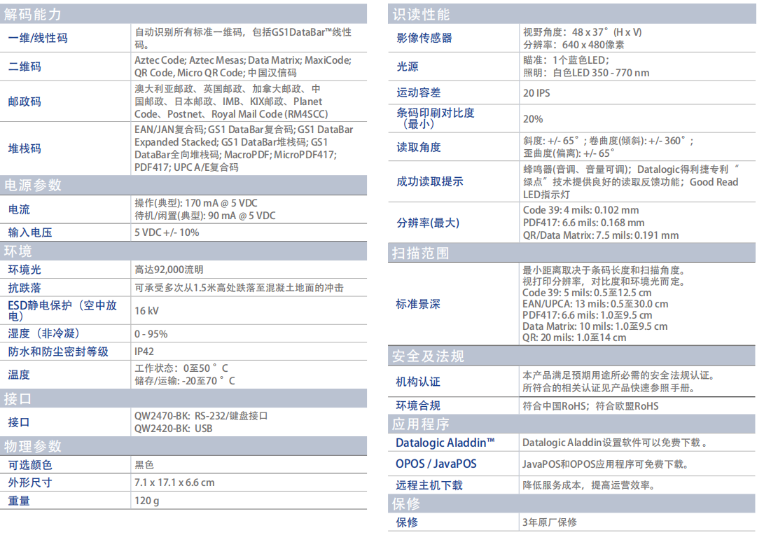 得利捷QuickScan Lite QW2400无线扫码扫码枪